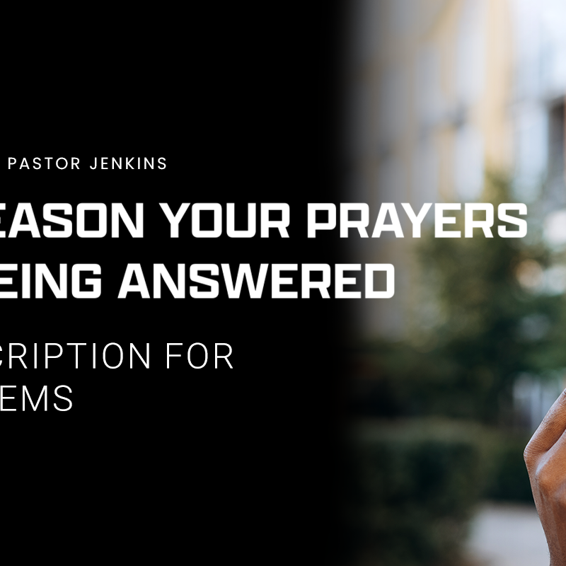 Banner for the Pastor Jenkins devotional, "God's Prescription for Your Problems": Image shows a man looking up thoughtfully or in prayer.