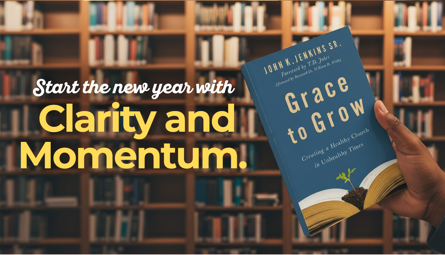 Grace-to-Grow-01-banner-section with a hand holding the Grace to Grow book with a library background -1024x585